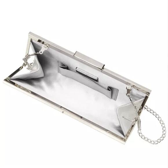 Nina Winslet Crystal Frame Clutch Silver NWT - Picture 6 of 10